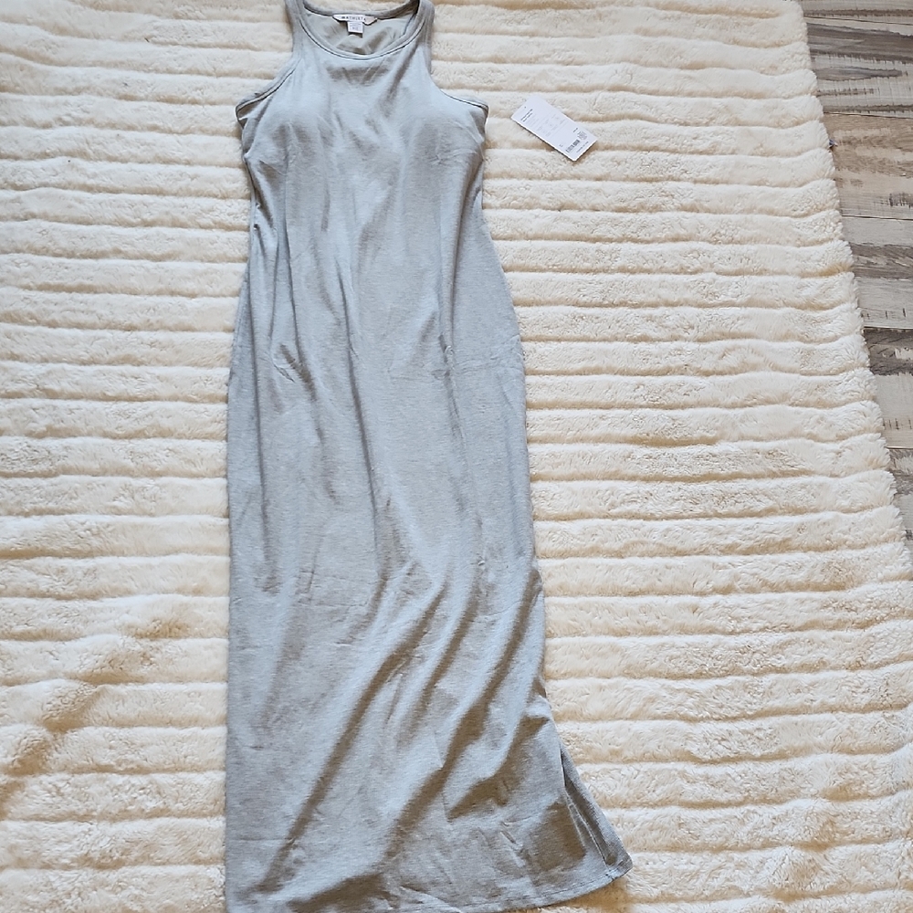 Athleta Signature Ribbed Light Gray Maxi Dress